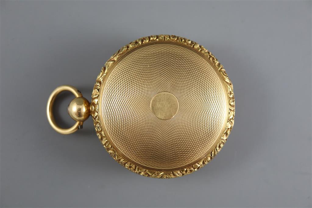 A George IV engine turned 18ct gold open face keywind pocket watch by Thomas Mols, Ludgate, London,